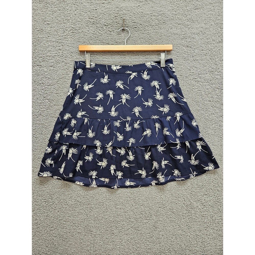 Porridge Mini Skirt Small Navy Blue Floral Tiered Ruffle Boho Cottagecore